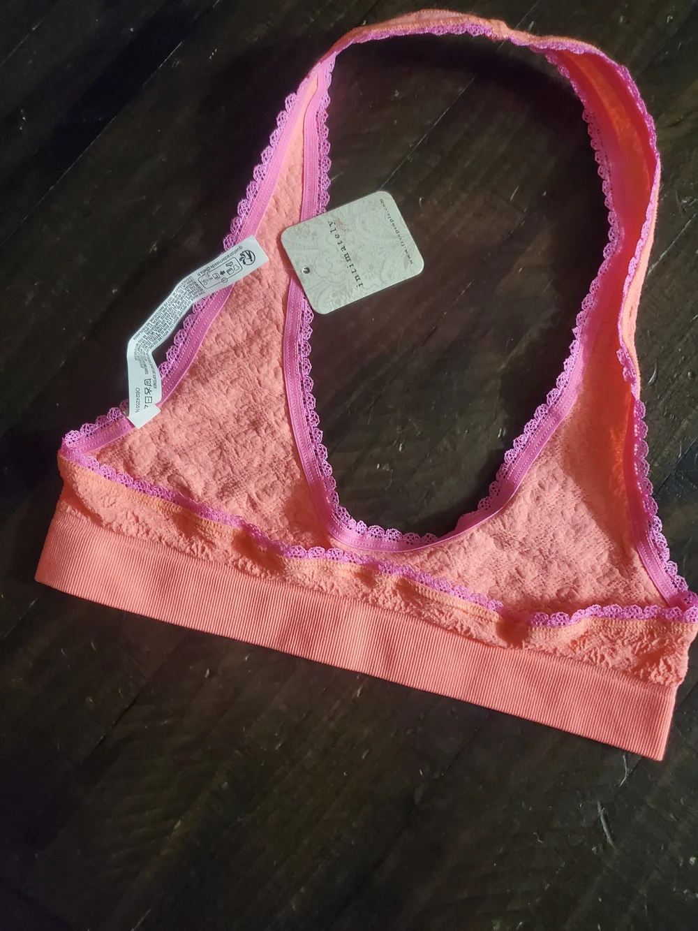 Free People Coral Lace Halter Bralette with Pink Trim